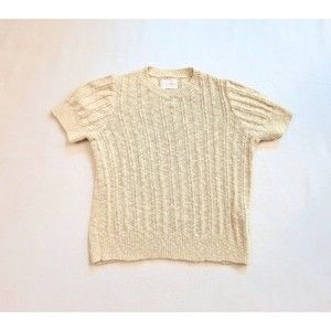 LUCKY BRAND Ivory Pullover Sweater Mixed Knit Styles Short Sleeve Women's XL